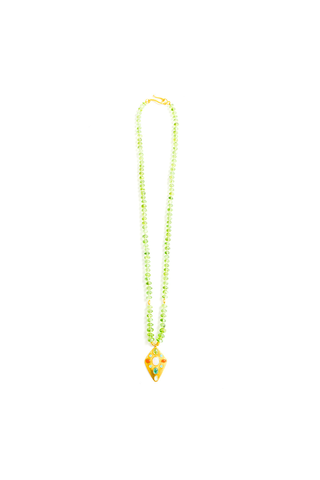 24" Peridot Necklace with Rice Nuggets and 22K Yellow Gold Kite Pendant