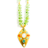 24" Peridot Necklace with Rice Nuggets and 22K Yellow Gold Kite Pendant