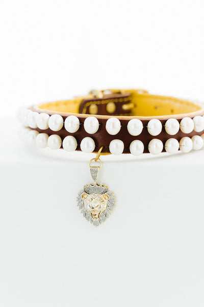 Pearl, Sterling Silver and Diamond Lion Pendant Diamond Dog Collar