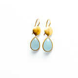 22K Yellow Gold Sundisc Earrings with Pear Shaped Aquamarines