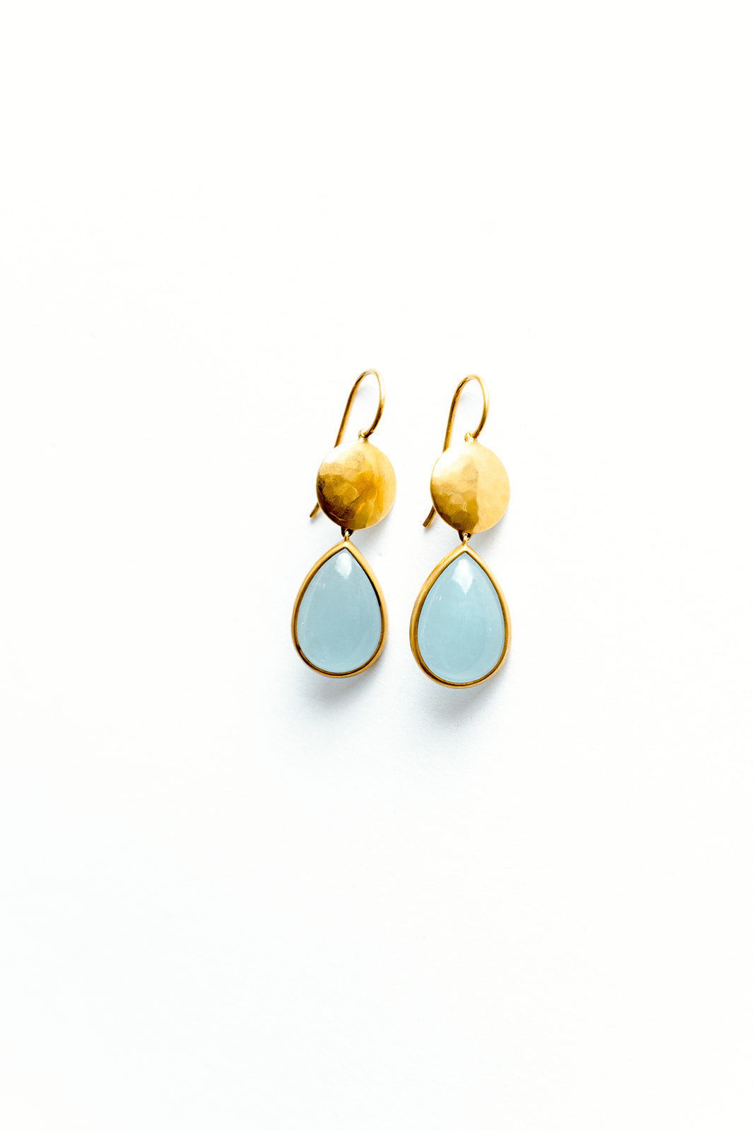 22K Yellow Gold Sundisc Earrings with Pear Shaped Aquamarines