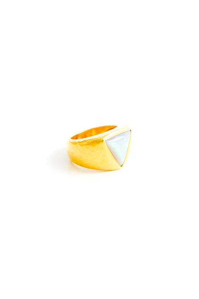 22K Yellow Gold Triangle Black Crystal Opal Ring