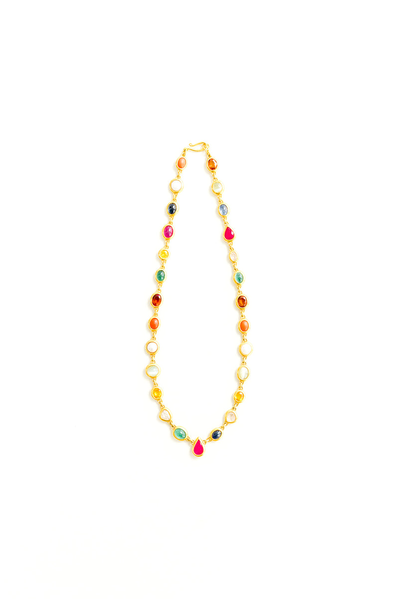 22K Gold Small Navaratna Necklace