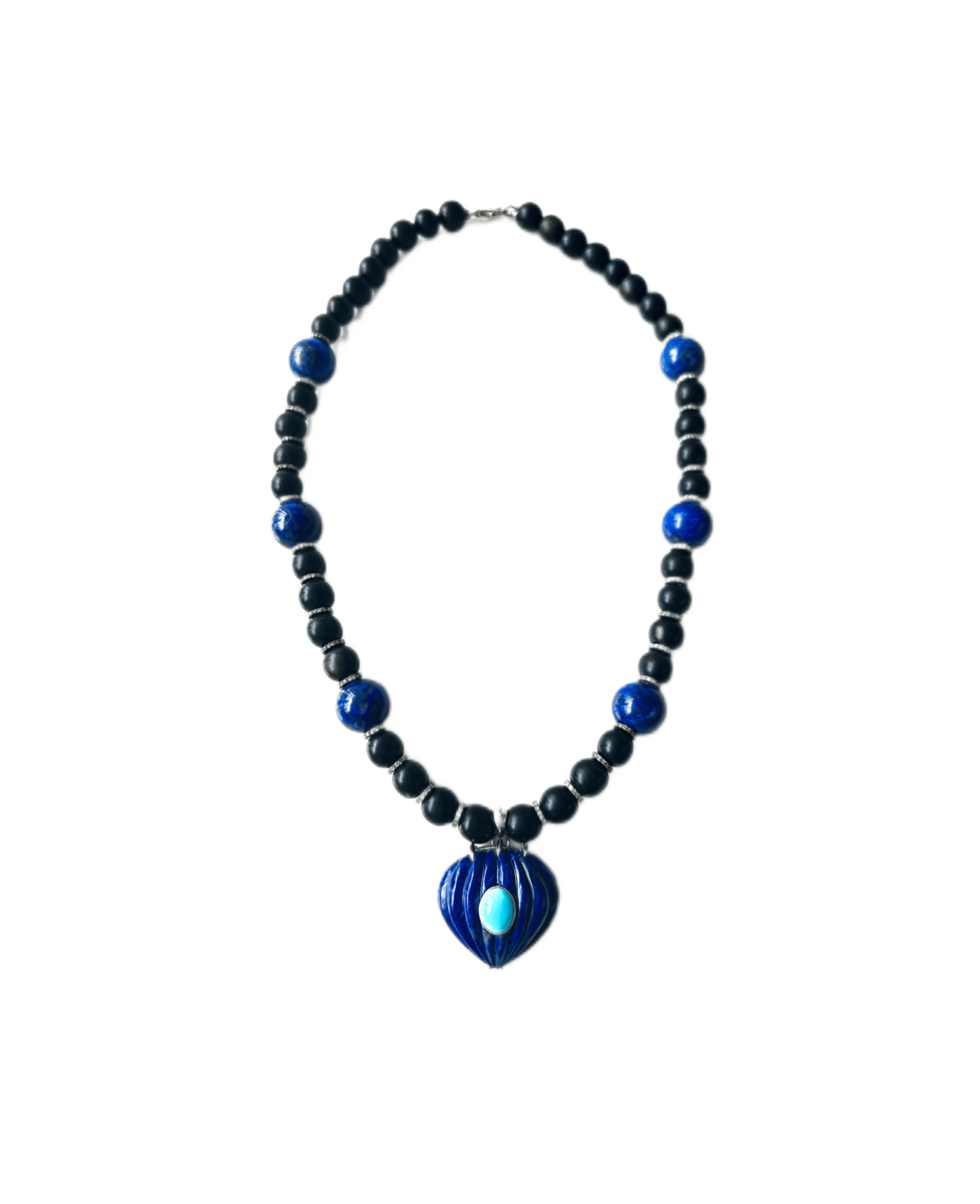 Haute-Victoire-16”-18K-White-Gold-Necklace-with-Ebony-Lapis-Lazuli-and-Turquoise-Amarees