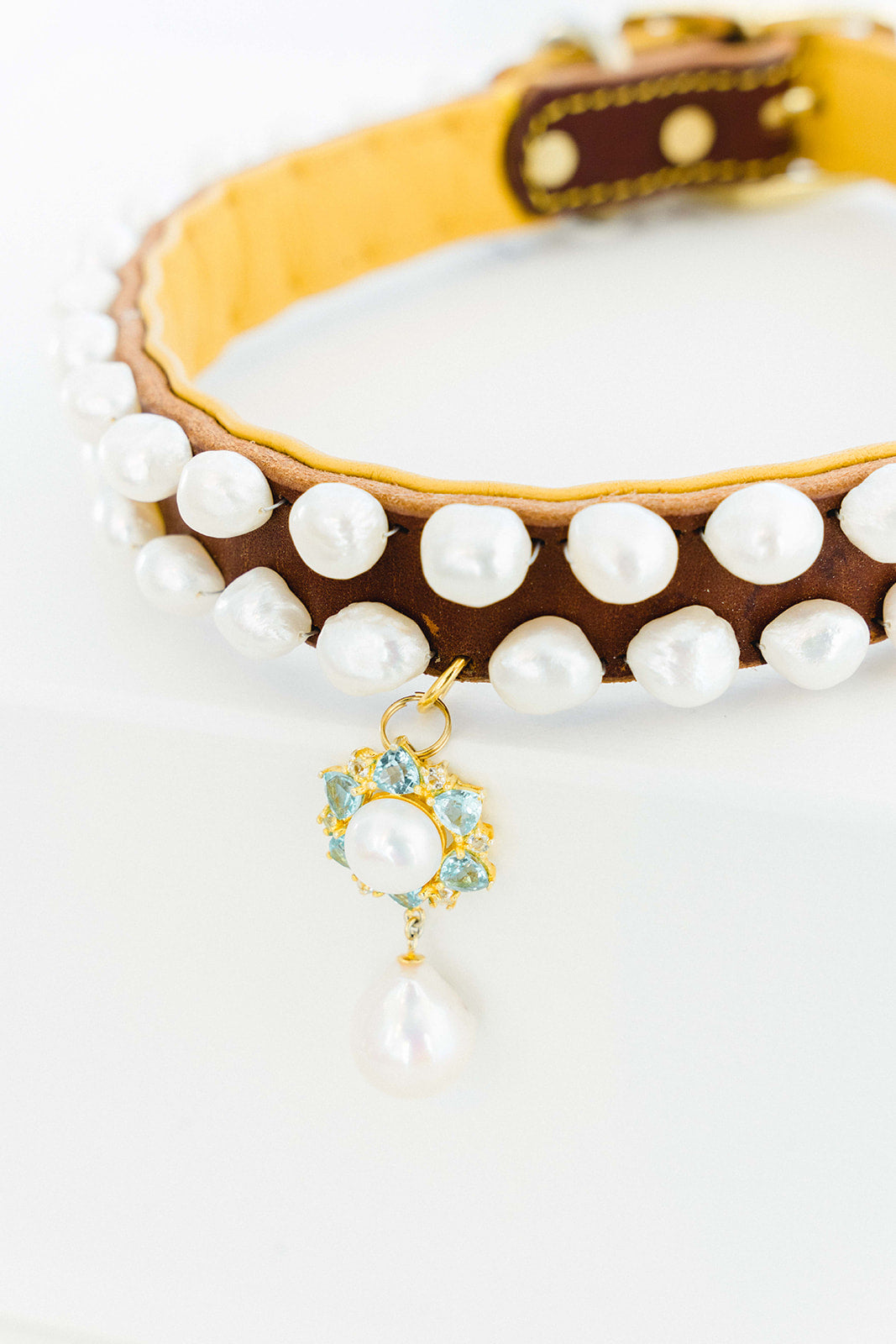 Pearl and Blue and White Topaz Dog Collar