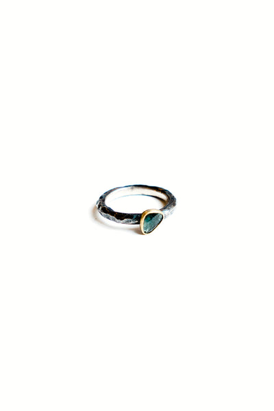 Ice Blue Sapphire Solitaire Sterling Silver and Gold Ring
