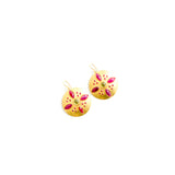 22K Yellow Gold Sheet Discs with Marquis Shaped Cabochon Rubies, Faceted Rubies, and Cabochon Peridot