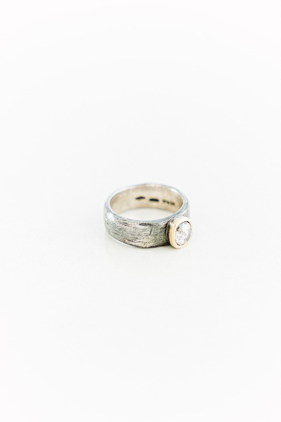 Salt and Pepper Solitaire Sterling Silver and 18K Yellow Gold Ring