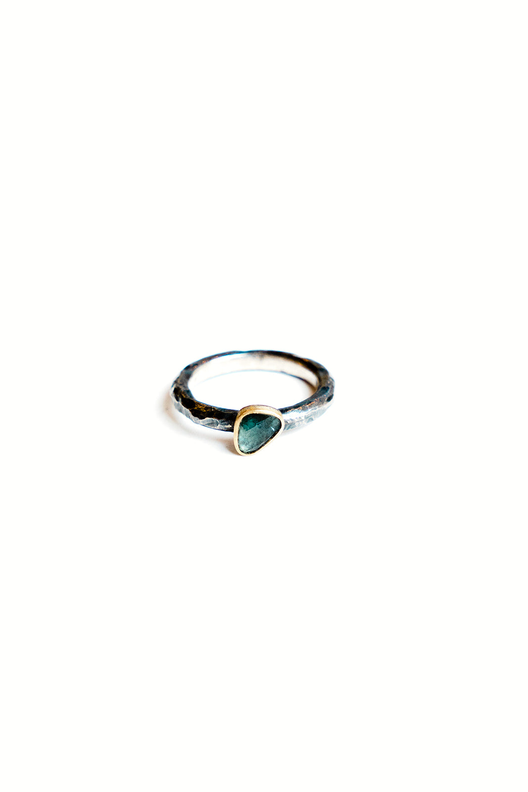 Ice Blue Sapphire Solitaire Sterling Silver and Gold Ring