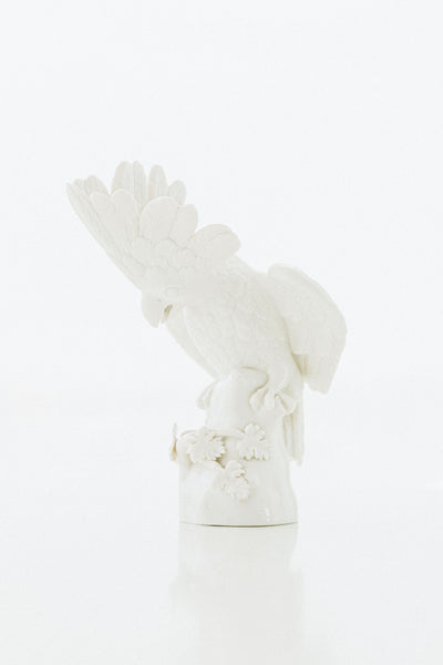 Pair of Small Nymphenburg Porcelain Cockatoos with Arched Wings Height: approx 8”