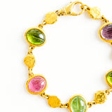 22K Yellow Gold 5 Scarab Bracelet with 8mm Coin Nuggets & Lobster Claw