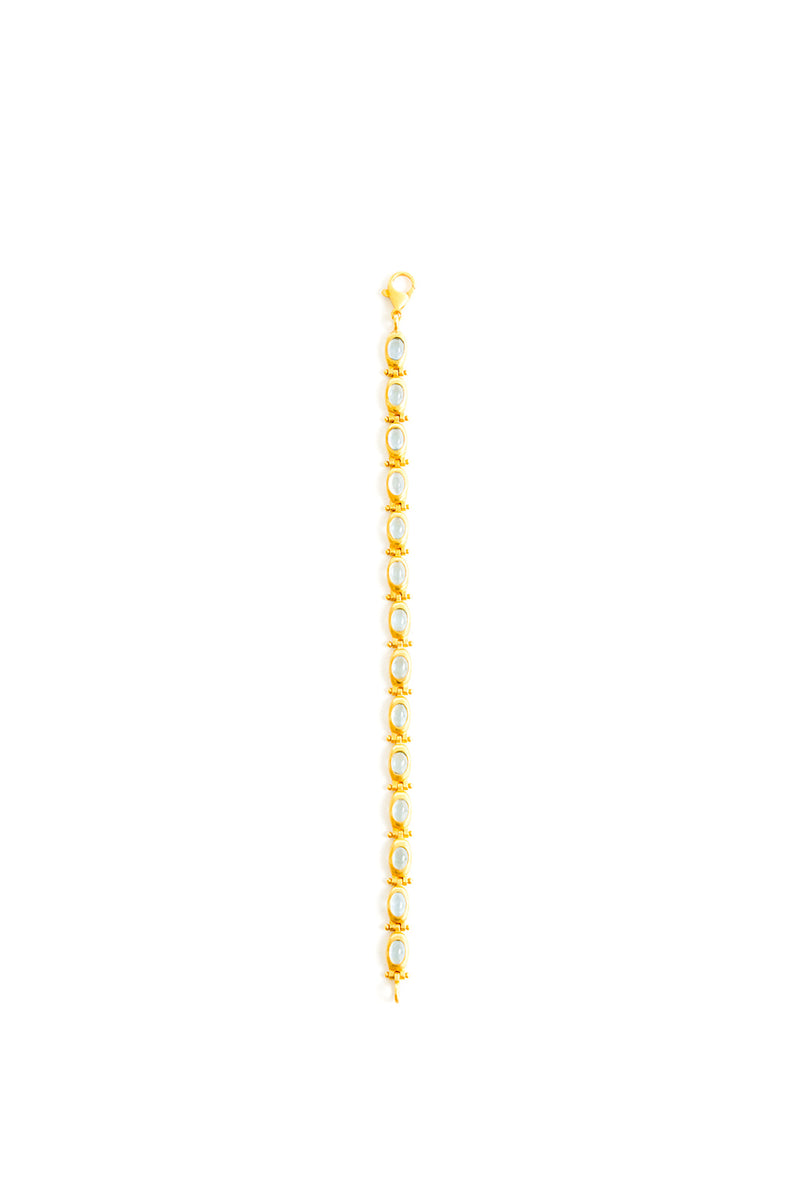 22K Yellow Gold Hinge Link Bracelet with Aqua Cabochon
