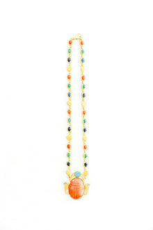 22K Yellow Gold with Sapphires, Emeralds, Coral, Gold Coins with Large Coral Scarab with Cobras