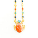 22K Yellow Gold with Sapphires, Emeralds, Coral, Gold Coins with Large Coral Scarab with Cobras