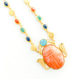 22K Yellow Gold with Sapphires, Emeralds, Coral, Gold Coins with Large Coral Scarab with Cobras