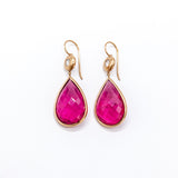22K Rose Gold Pearshaped Rubelite and Diamond Earrings