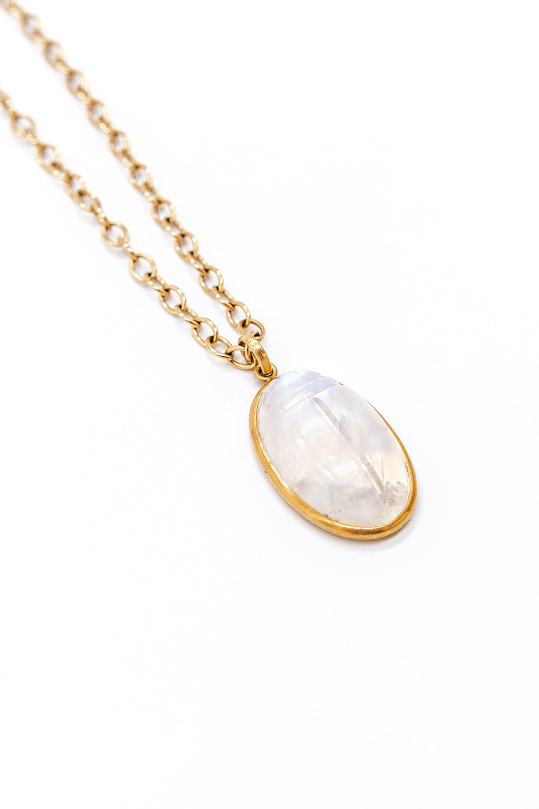 Large Rainbow Moonstone Scarab Necklace