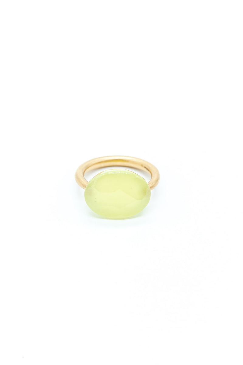 22K Yellow Gold Phrenite Oval Cabochon Ring