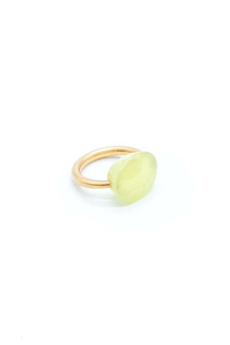 22K Yellow Gold Phrenite Oval Cabochon Ring
