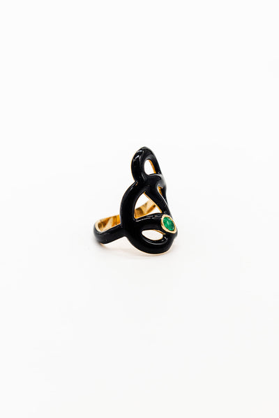 18K Yellow Gold and Black Enamel Glide Serpent Ring