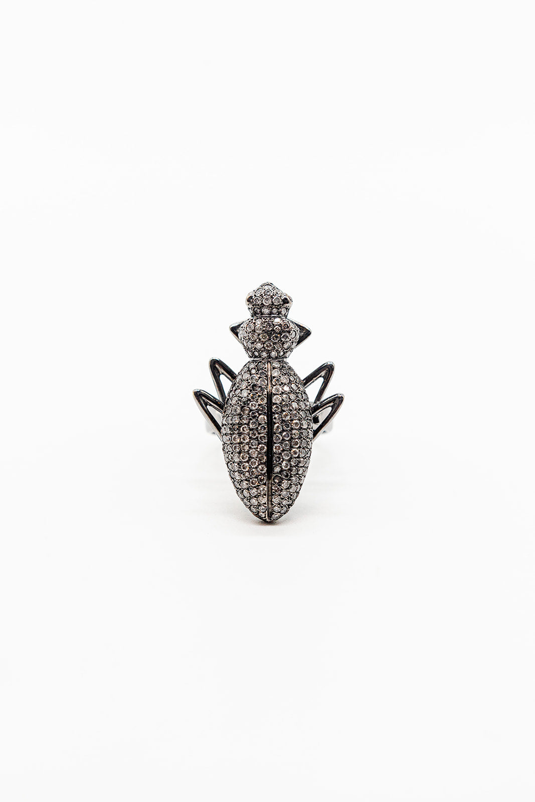 18K Oxidized Gold Ground Beetle Ring with Diamonds
