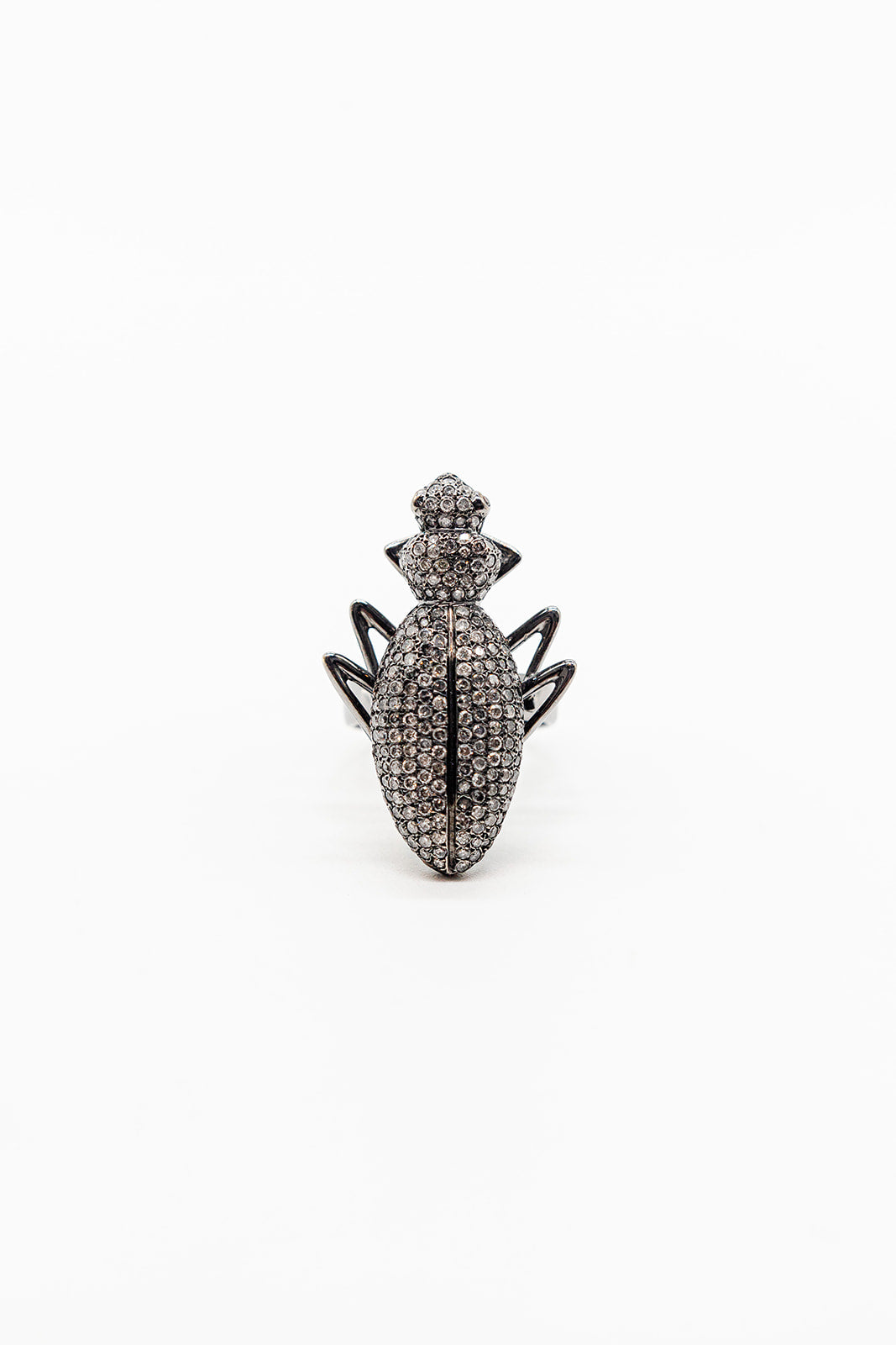 18K Oxidized Gold Ground Beetle Ring with Diamonds