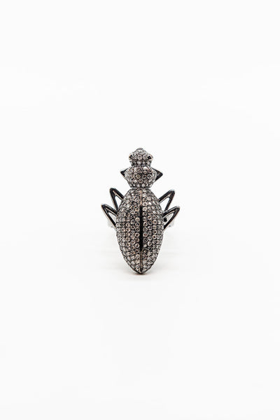 18K Oxidized Gold Ground Beetle Ring with Diamonds