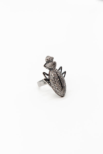 18K Oxidized Gold Ground Beetle Ring with Diamonds