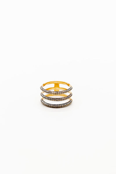 18K Yellow Gold Triple Disc Diamond Ring