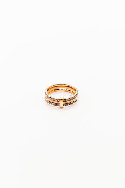 18K Rose Gold Triple Band Ring with Diamonds