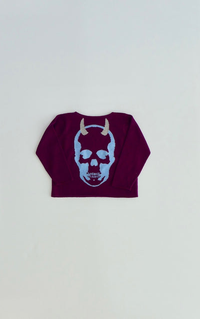 Cashmere Intarsia Skull with Horns Sweater