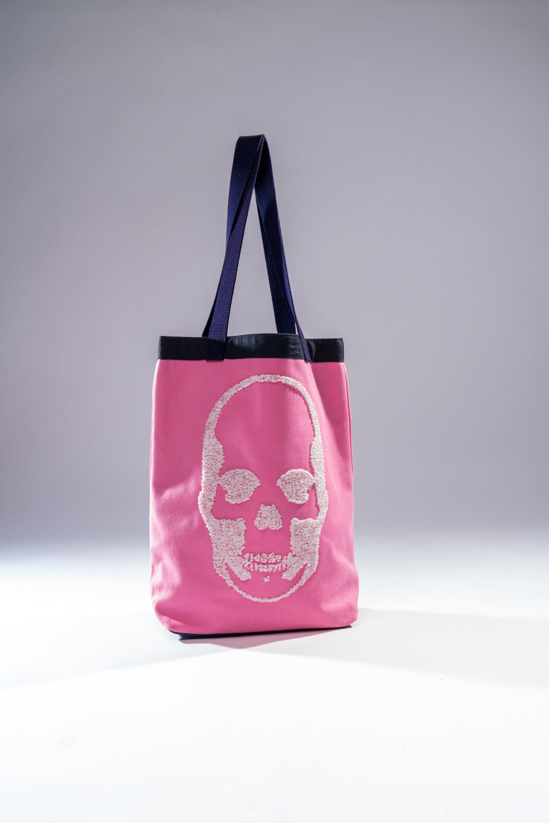 Pink Canvas Skull Tote Bag