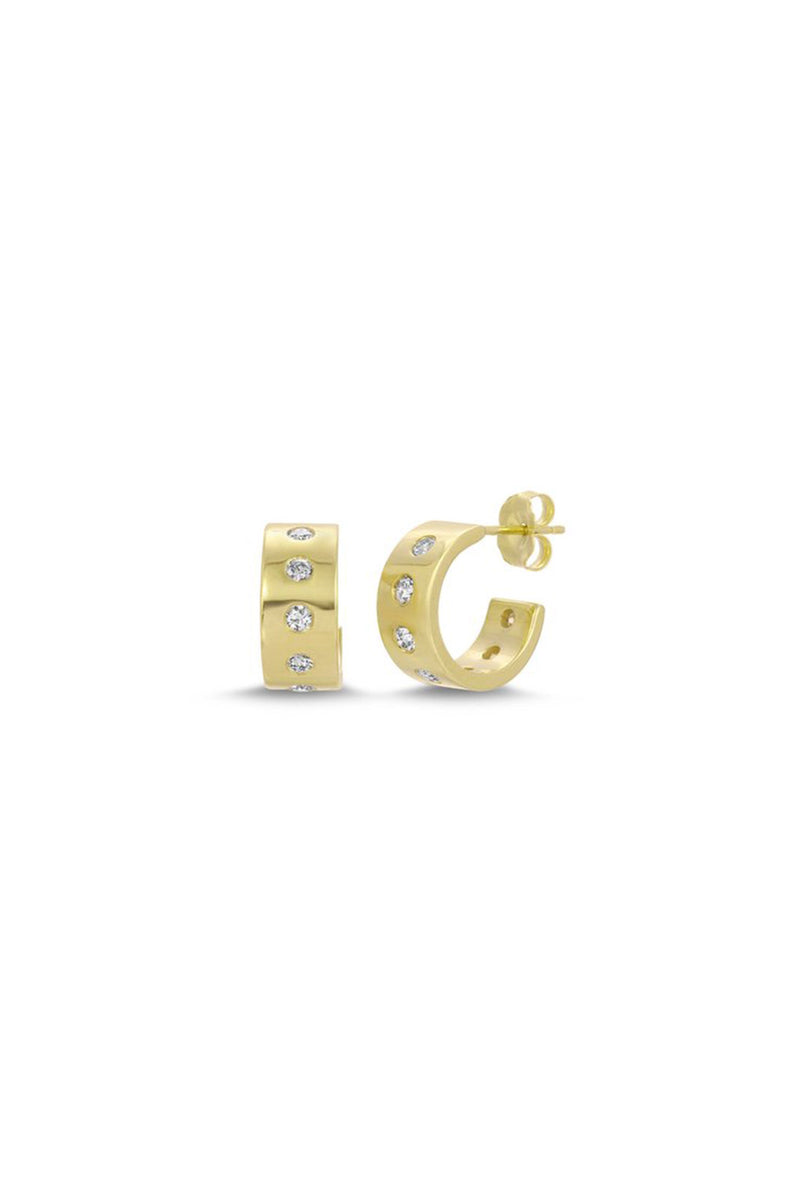 14K Yellow Gold Diamond Hoops